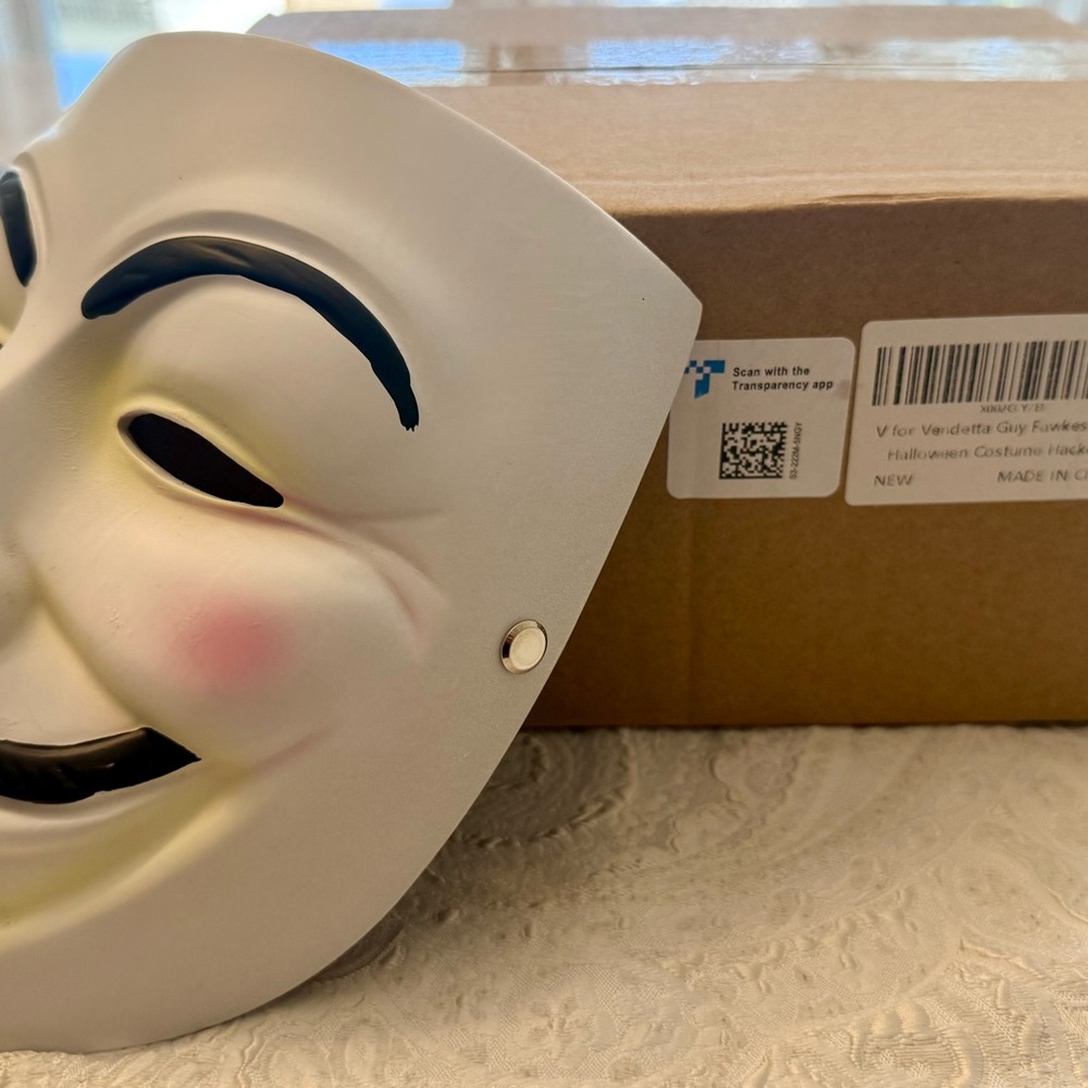 Anonymous Style White Men’s Face Mask with Black Accents